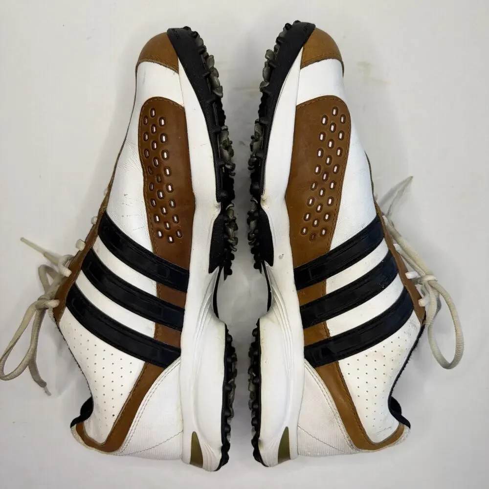 Adidas Mens Size 10 Golf Shoes White Brown Leather Spiked Art No 816147